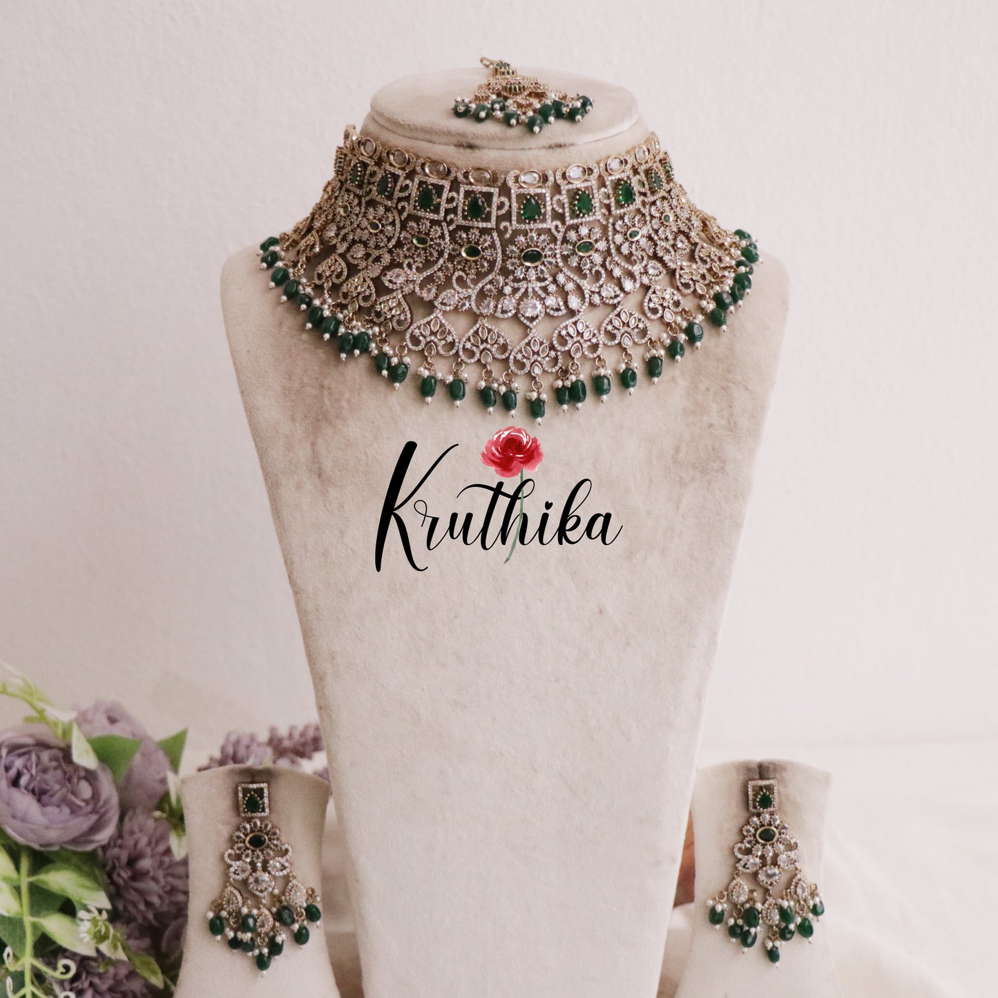 Royal AD/Victorian Necklace with Pair of Earrings & Maang Tikka NC2077(Available in 5 Colours)