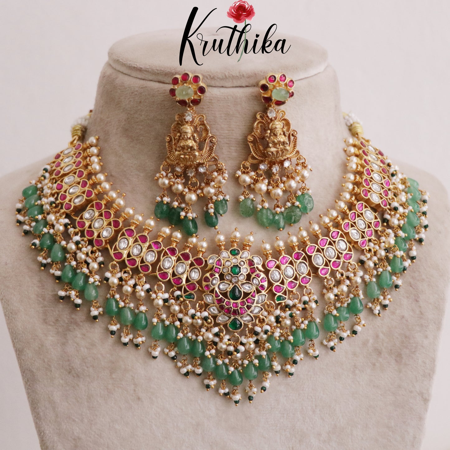 Royal Antique Jadau Bridal Choker with Lakshmi Earrings NC2098