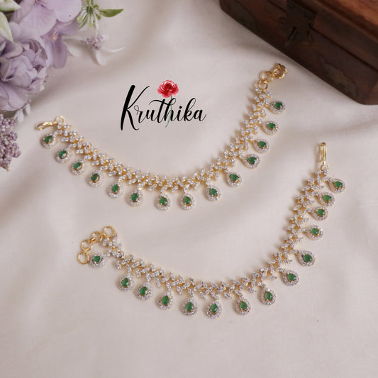 Trendy CZ Sparkling Shine Strings Emerald Drops Earchains EC100