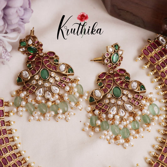 Royal Bridal Jadau Peacock Jadau Necklace with Geen Beads NC2088