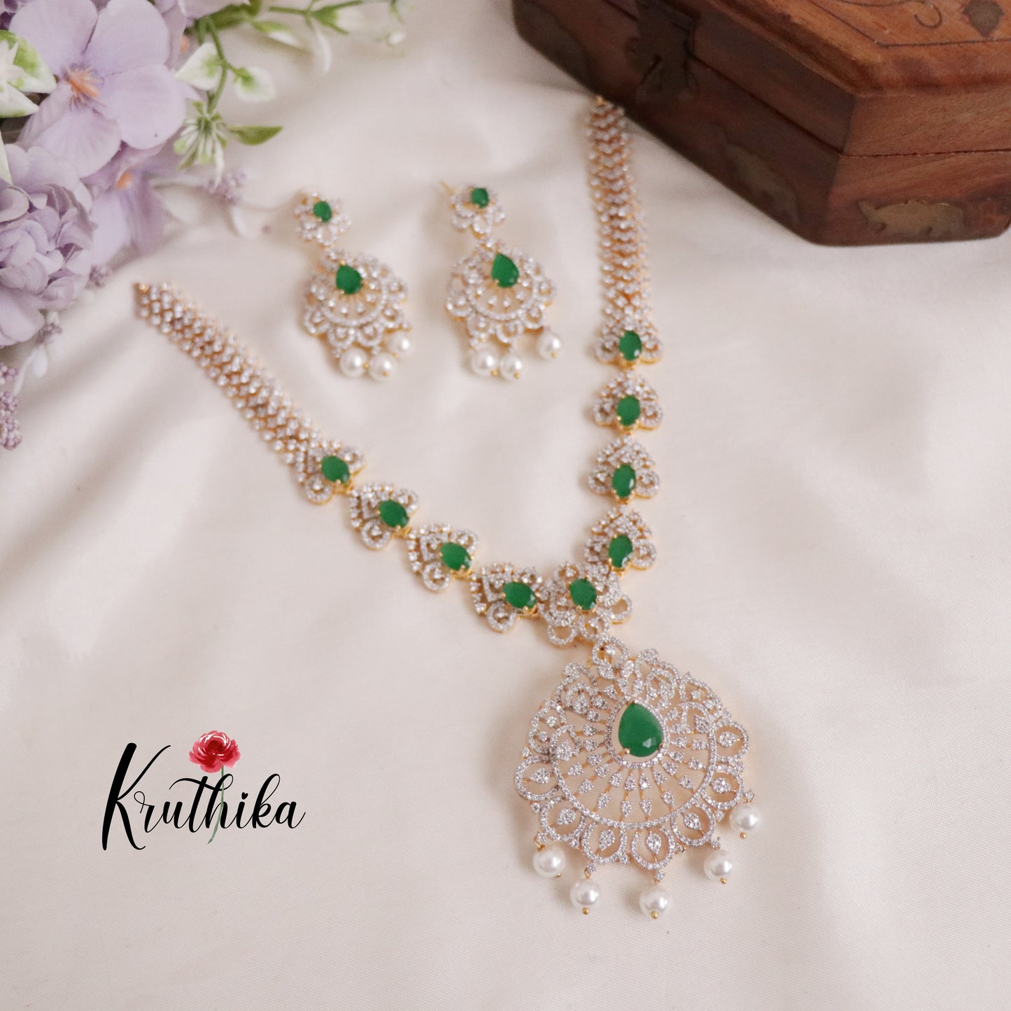 Trendy CZ Sparkling Floral Design with Pearl Drops NC2150(Available in 2 Colors)