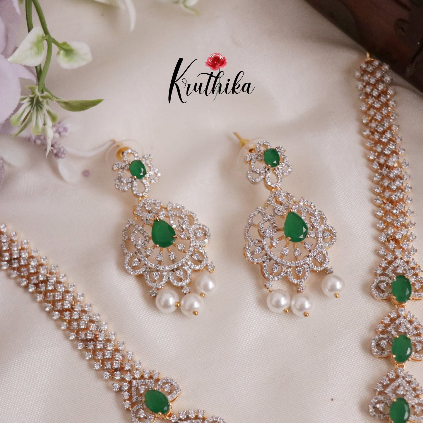 Trendy CZ Sparkling Floral Design with Pearl Drops NC2150(Available in 2 Colors)
