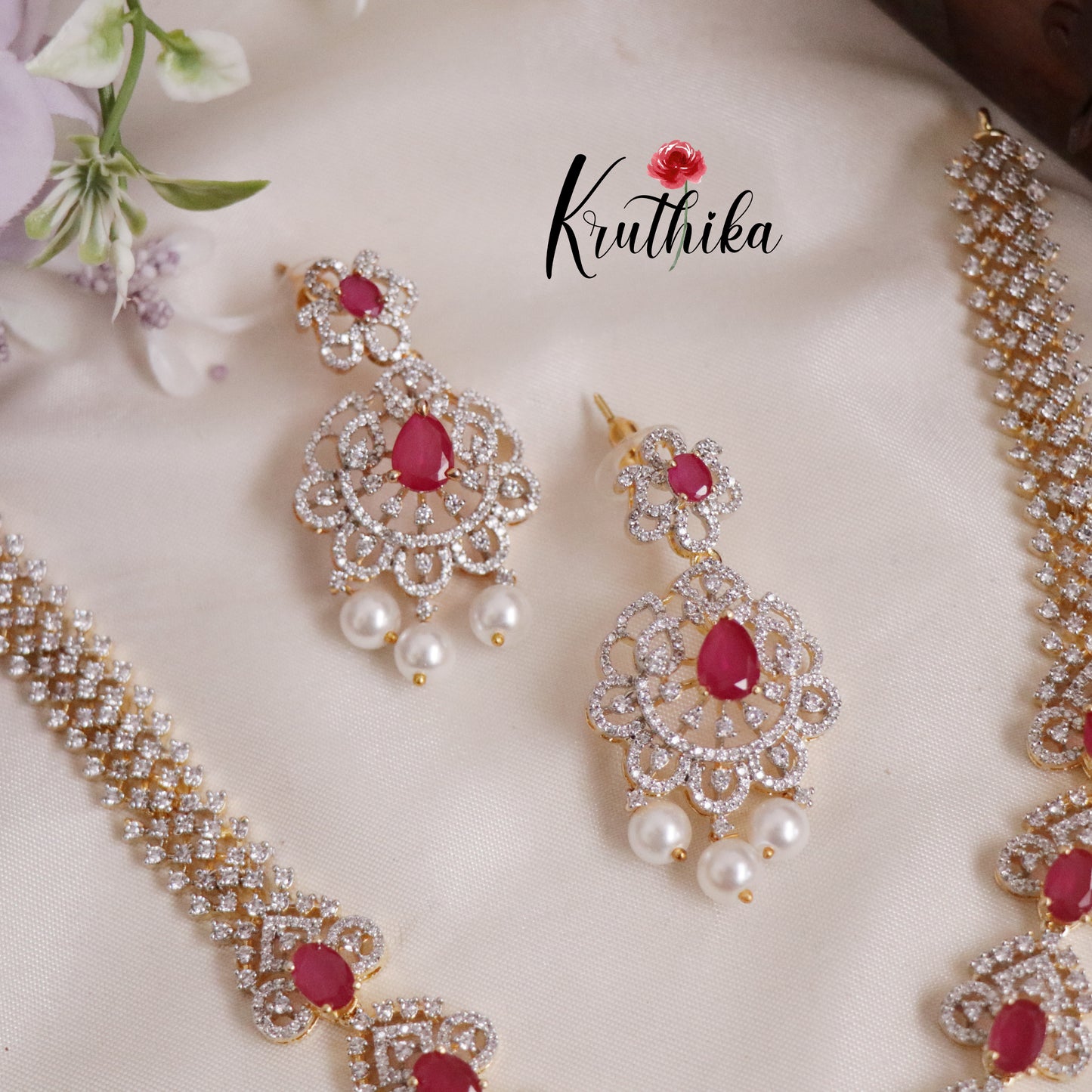 Trendy CZ Sparkling Floral Design with Pearl Drops NC2150(Available in 2 Colors)