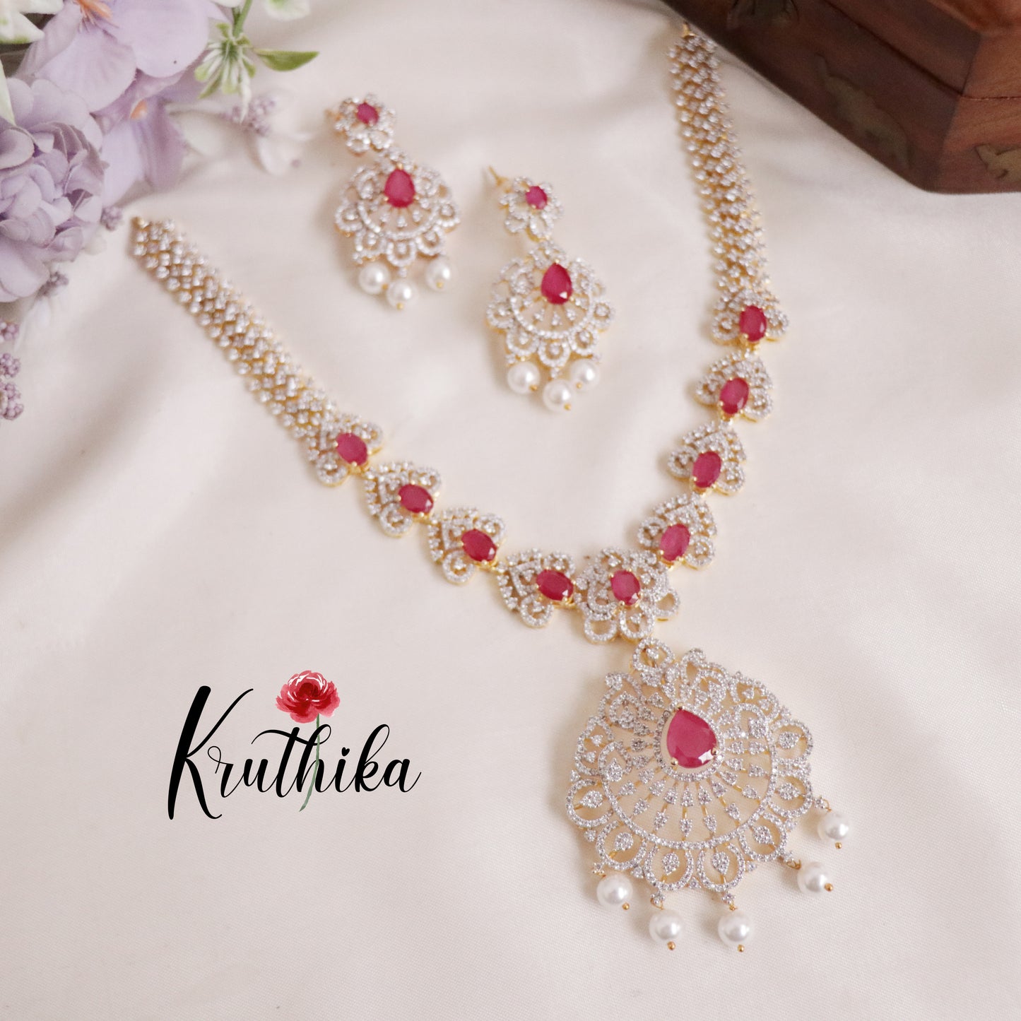 Trendy CZ Sparkling Floral Design with Pearl Drops NC2150(Available in 2 Colors)