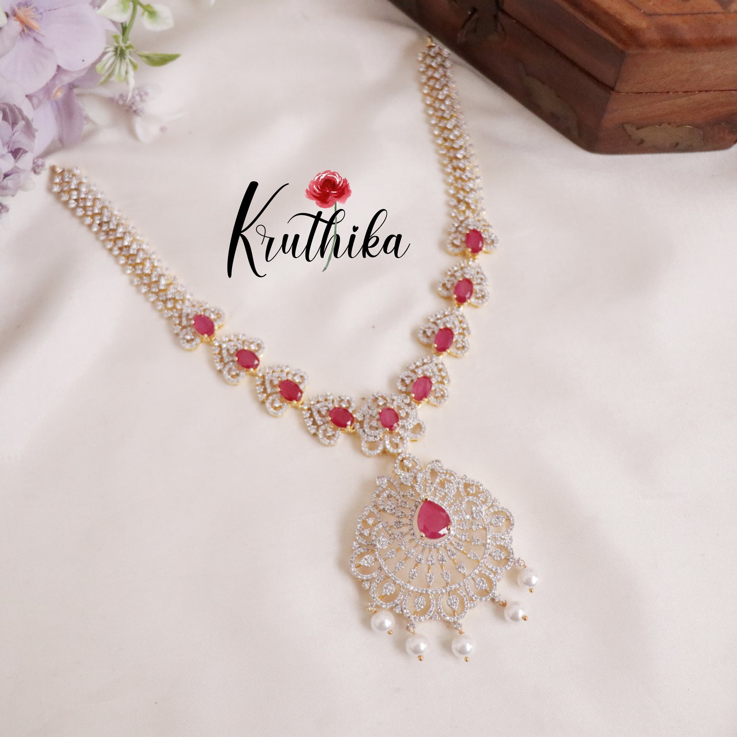 Trendy CZ Sparkling Floral Design with Pearl Drops NC2150(Available in 2 Colors)