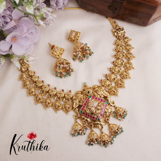 Grand Elephant Antique Jadau Necklace and Jhumka Drops NC2086
