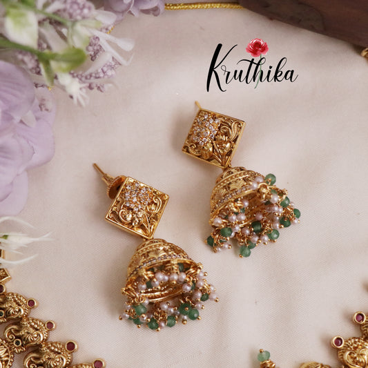 Grand Elephant Antique Jadau Necklace and Jhumka Drops NC2086