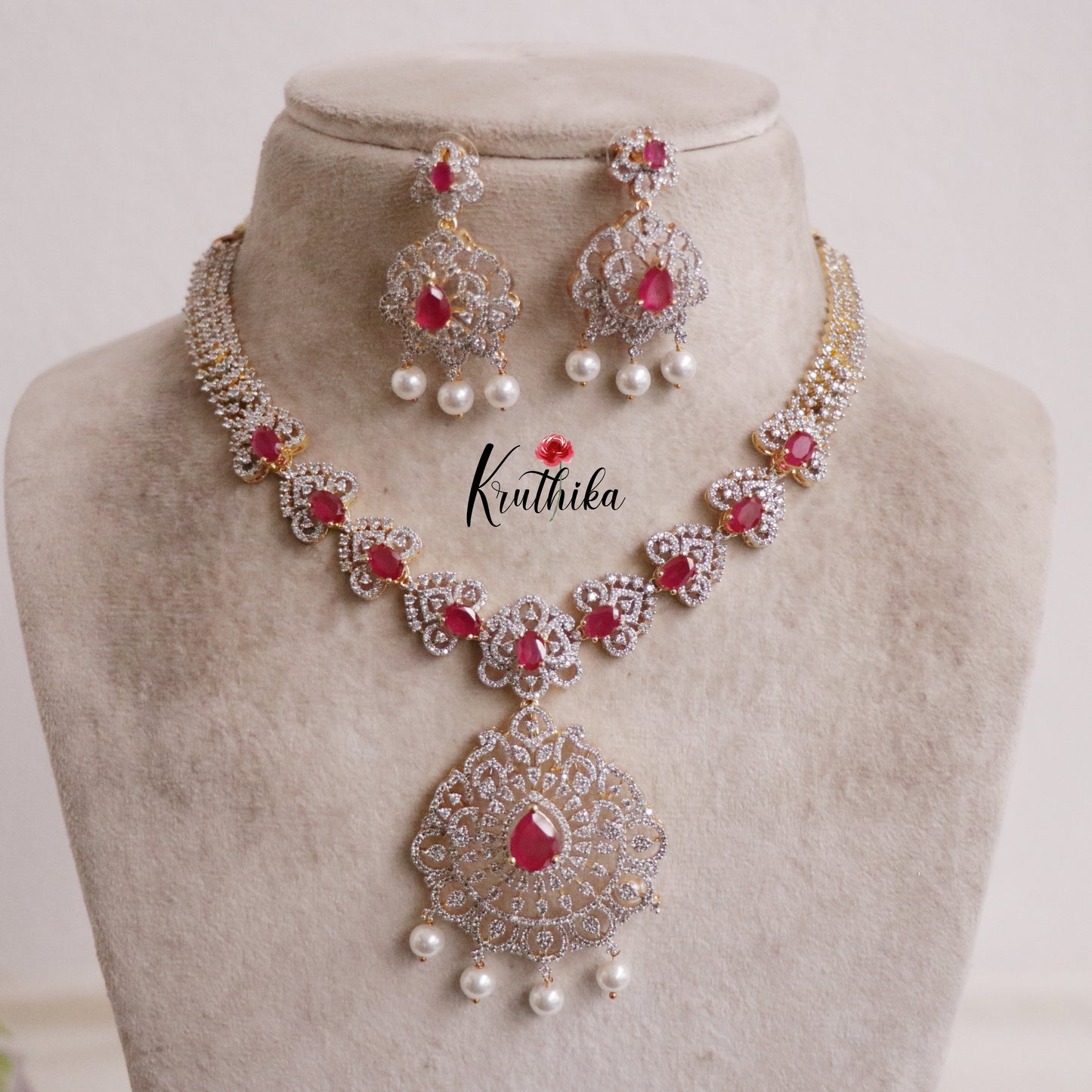 Trendy CZ Sparkling Floral Design with Pearl Drops NC2150(Available in 2 Colors)