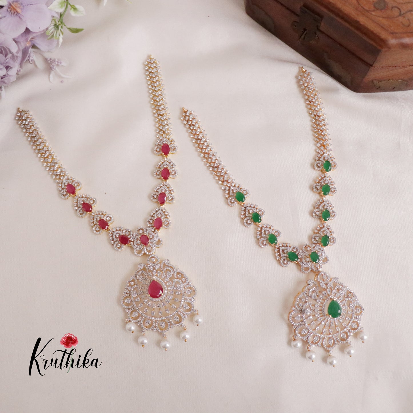 Trendy CZ Sparkling Floral Design with Pearl Drops NC2150(Available in 2 Colors)
