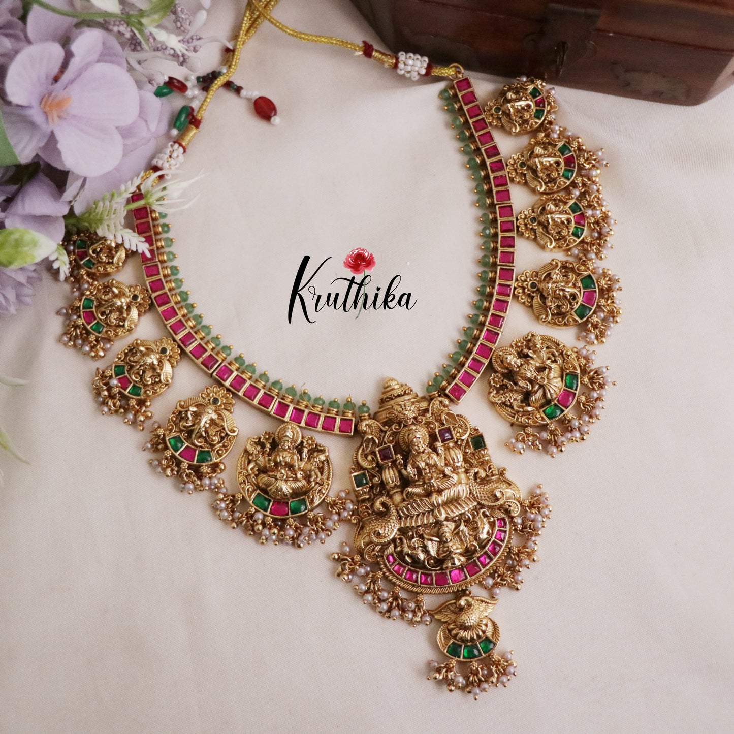 Premium Bridal Antique Jadau Temple Lakshmi Necklace Set NC2087