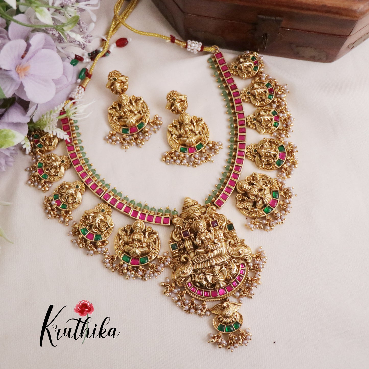 Premium Bridal Antique Jadau Temple Lakshmi Necklace Set NC2087