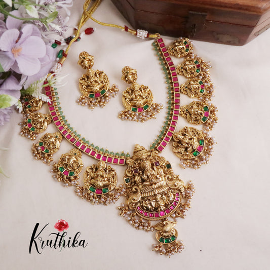 Premium Bridal Antique Jadau Temple Lakshmi Necklace Set NC2087