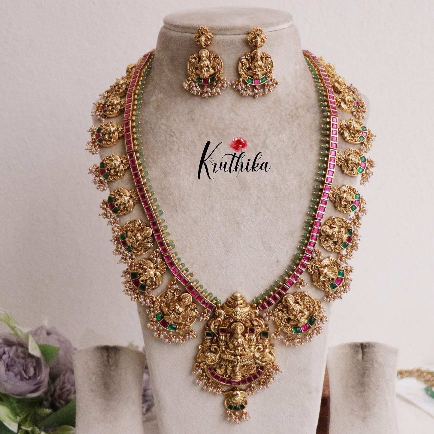 Premium Bridal Antique Jadau Temple Lakshmi Haaram LH1914