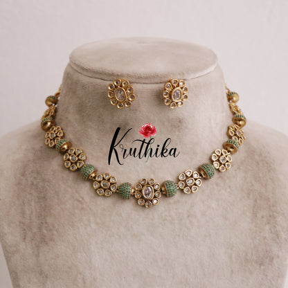 Beautiful Gold Plated Floral Kundan Stone Studded Necklace with Earrings NC2083 (Available in 3 Colours)