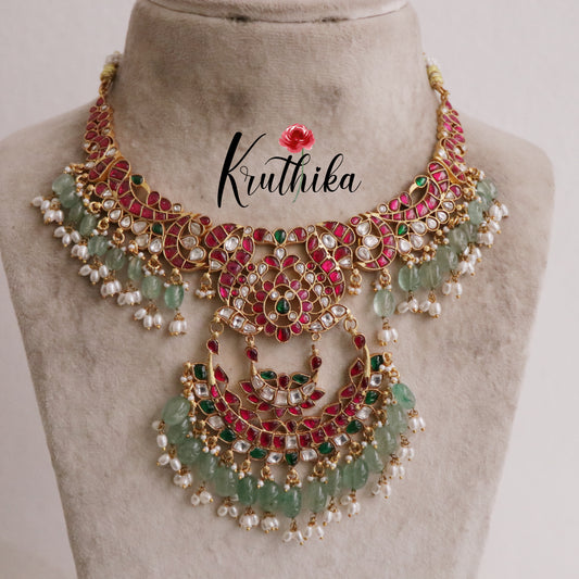 Premium Bridal Liora Antique Jadau Guttapusalu Mid Length Haram NC2115