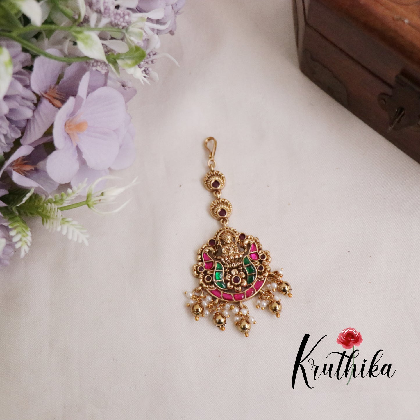 Premium Temple Lakshmi Jadau Maang Tikka MT250 (Available in 2 Colours)