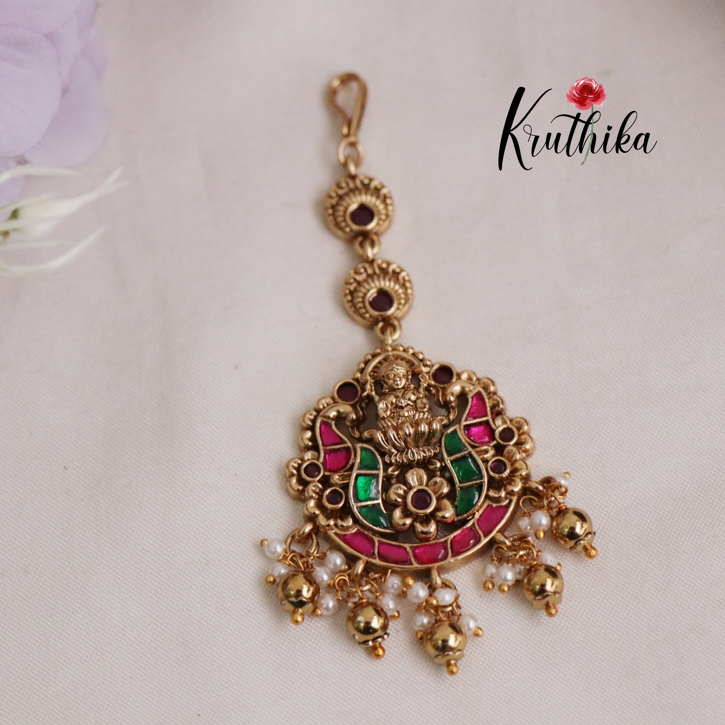 Premium Temple Lakshmi Jadau Maang Tikka MT250 (Available in 2 Colours)