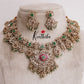 Grand Polki Kundan Bridal Necklace Set with Green and Pearls Beads NC2080