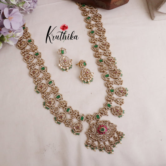 Grand Polki Kundan Bridal Haaram Set with Green and Pearls Beads LH1912