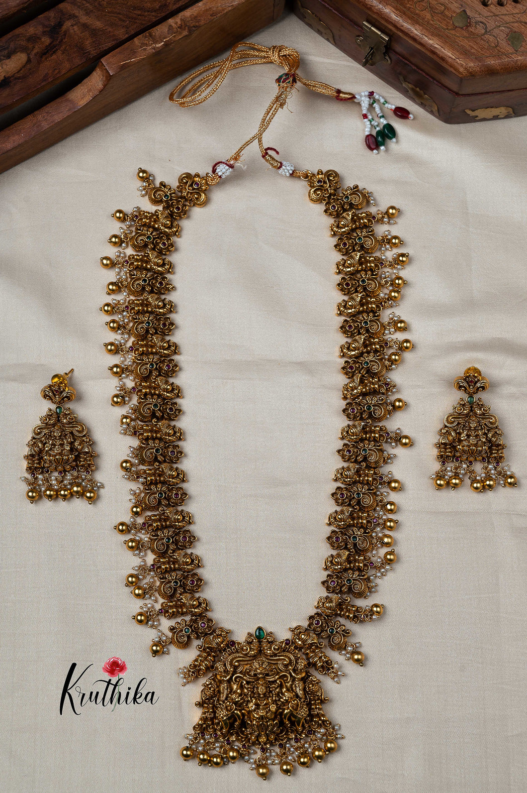 Antique Lakshmi Peacock haaram golden beads LH481