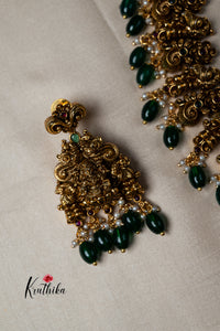 Antique Lakshmi Peacock Necklace green beads NC948