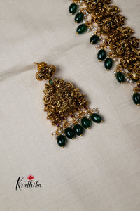Antique Lakshmi Peacock haaram green beads LH480