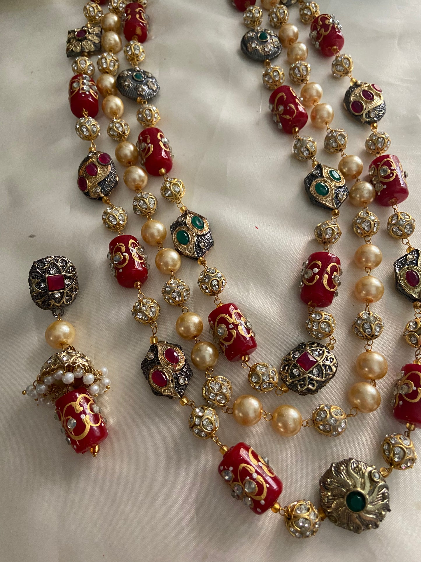 3 lines beads Haaram with earrings LH446 (colors available)