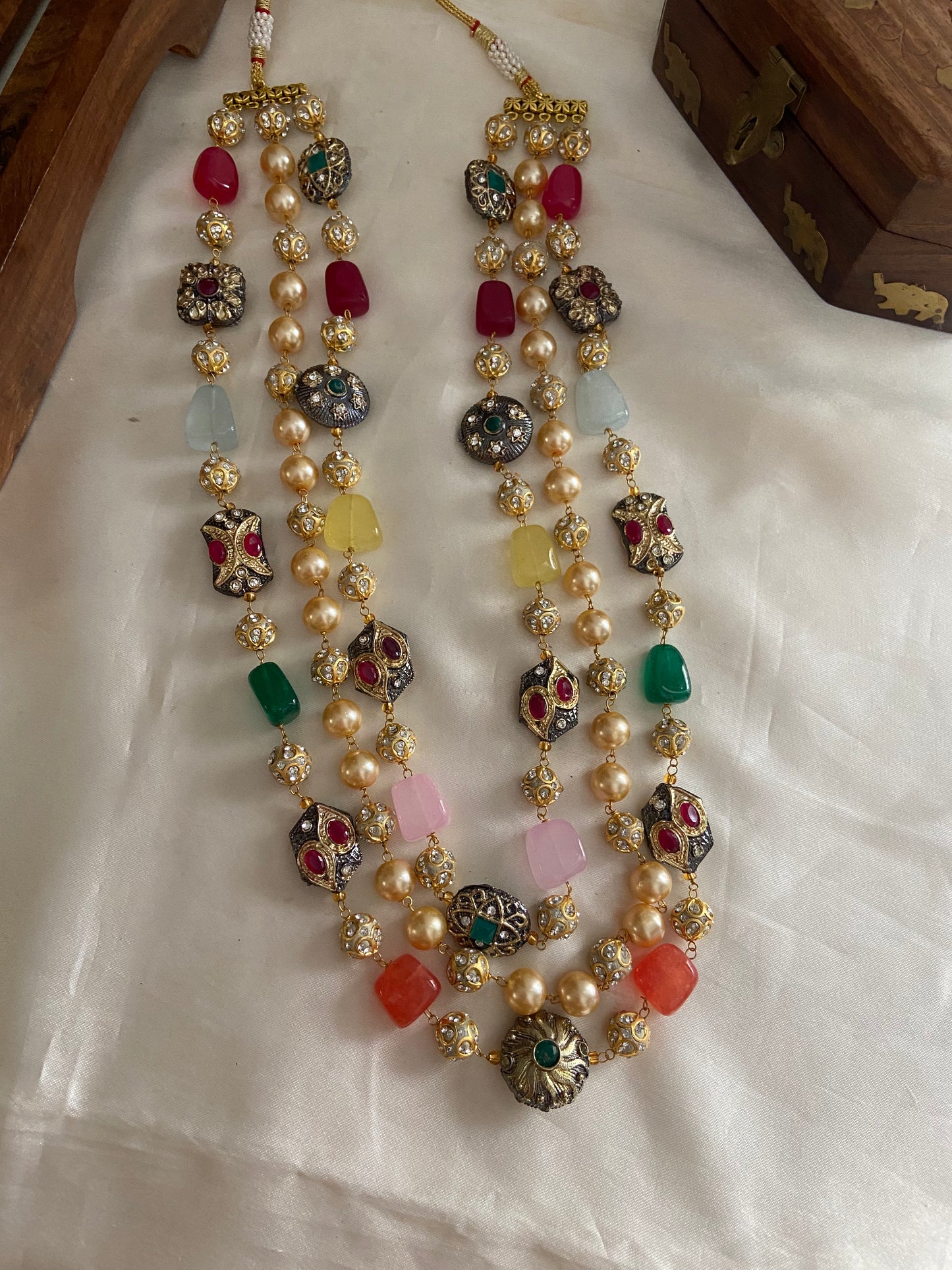 3 lines beads Haaram with earrings LH446 (colors available)