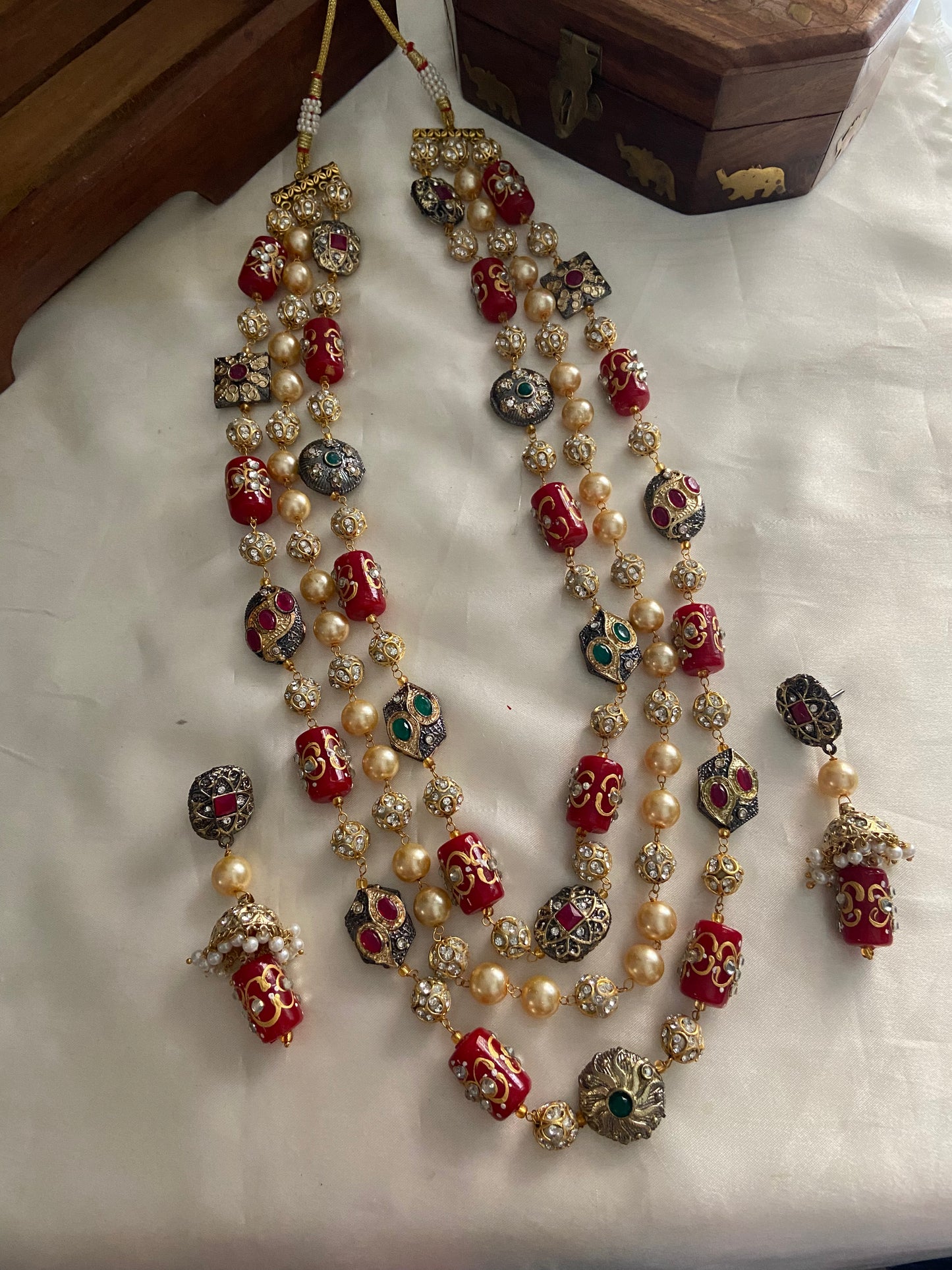 3 lines beads Haaram with earrings LH446 (colors available)
