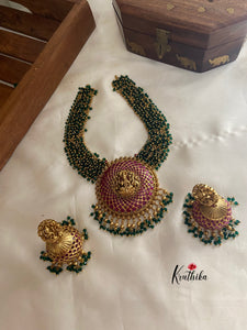 Green crystal beads Lakshmi Devi kempu necklace NC834
