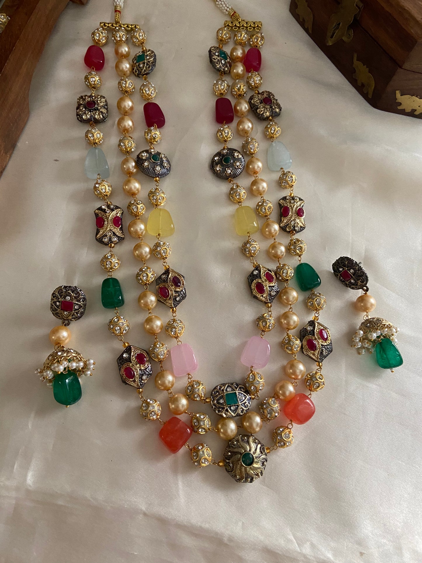 3 lines beads Haaram with earrings LH446 (colors available)
