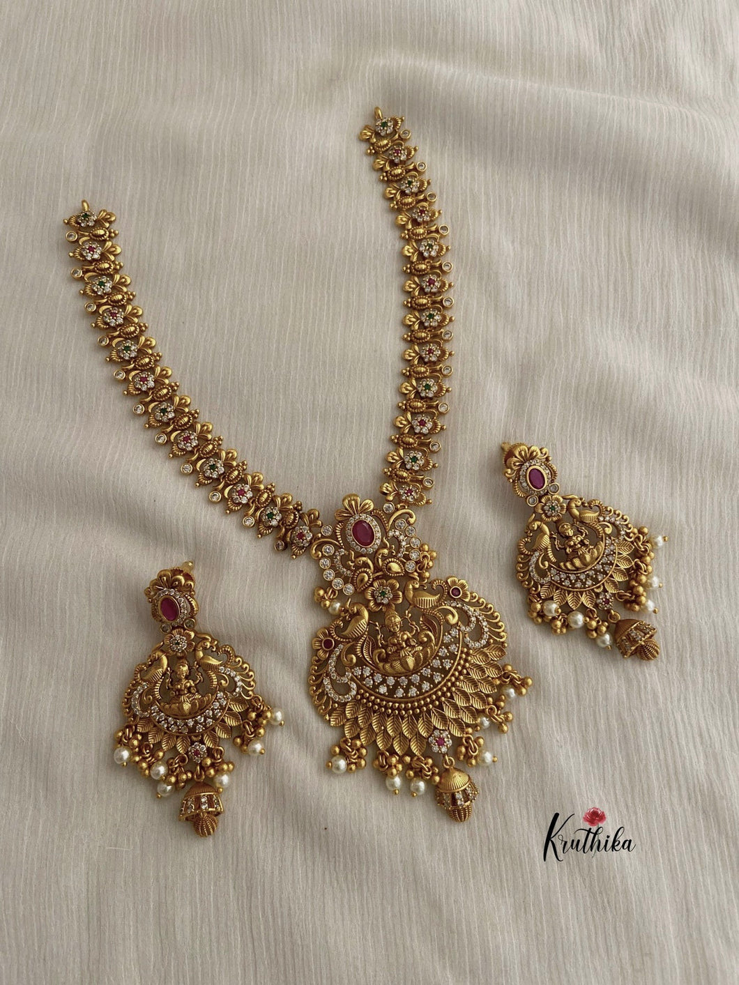 Best selling finish CZ Lakshmi Devi peacock necklace NC362