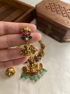 Premium antique Jadau Lakshmi Devi green beads pipe necklace NC860