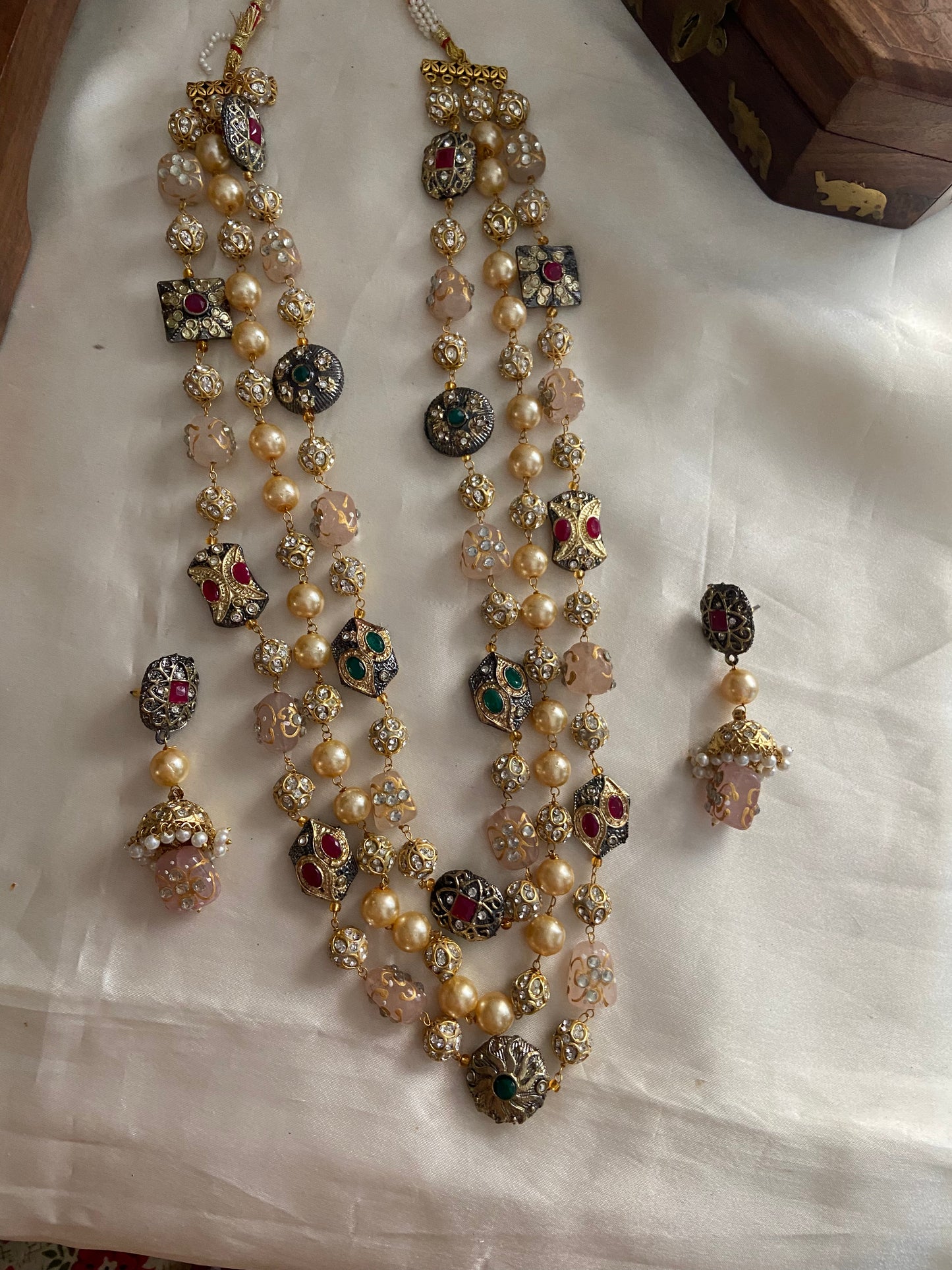 3 lines beads Haaram with earrings LH446 (colors available)