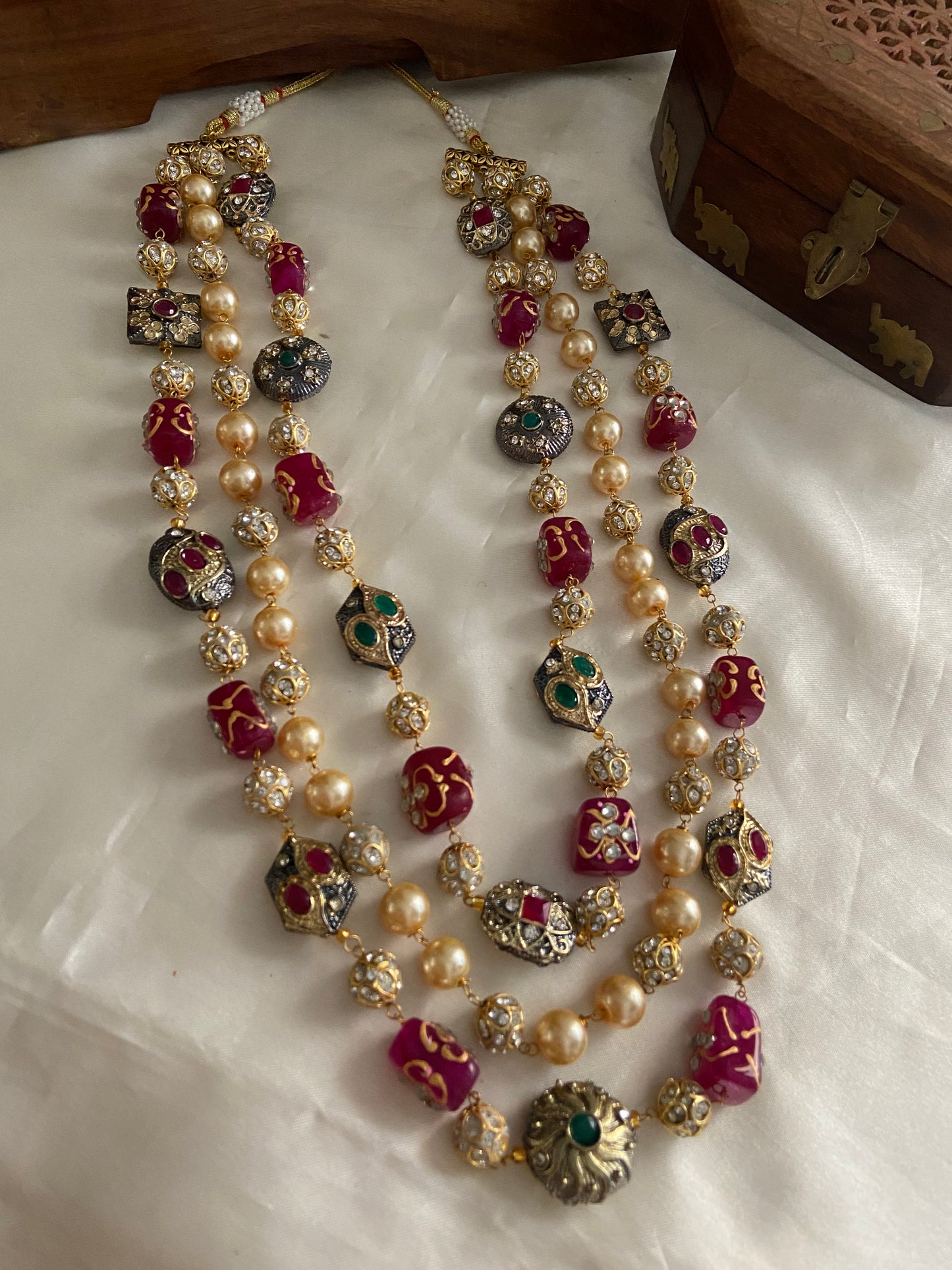 3 lines beads Haaram with earrings LH446 (colors available)