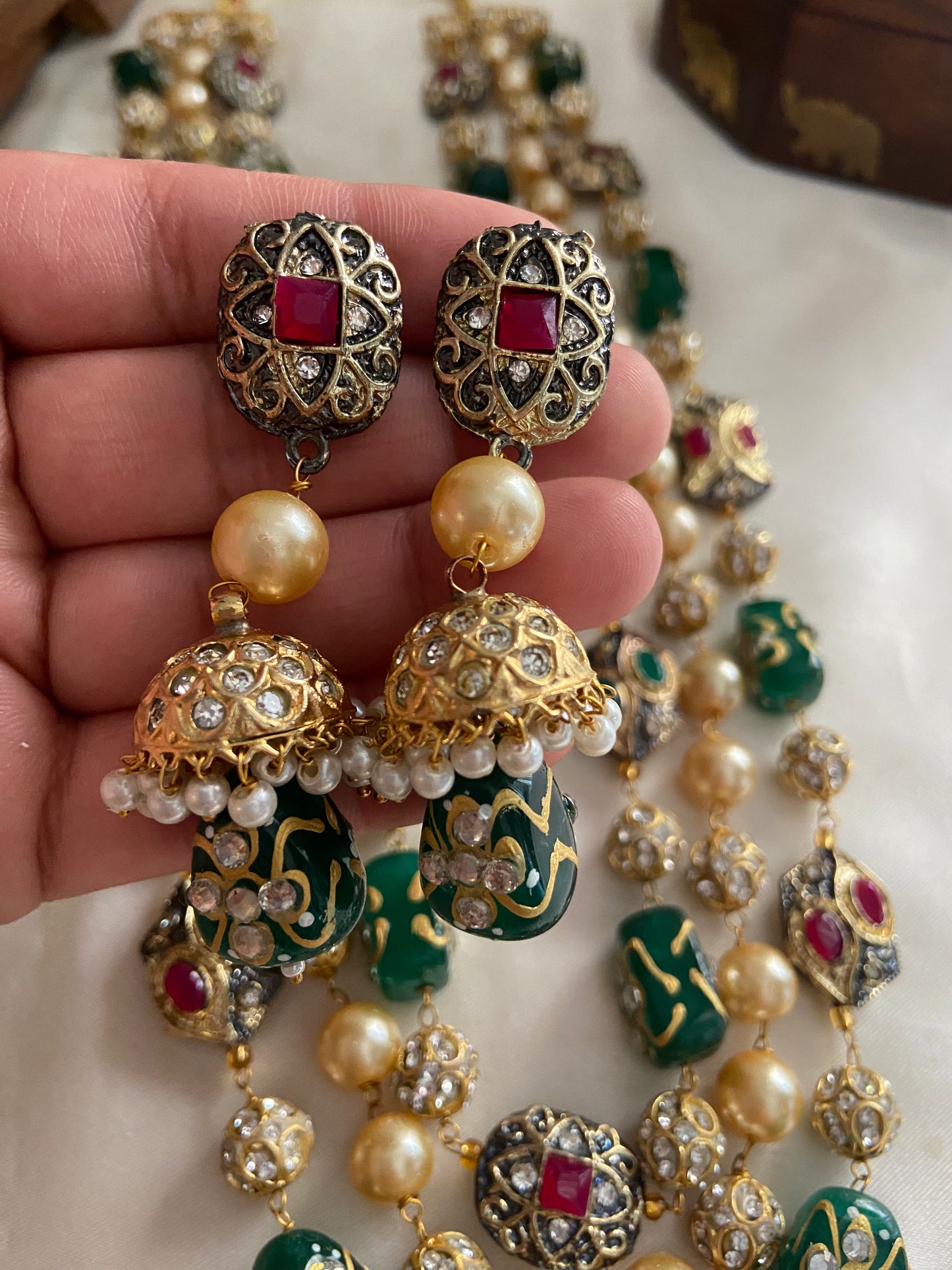 3 lines beads Haaram with earrings LH446 (colors available)