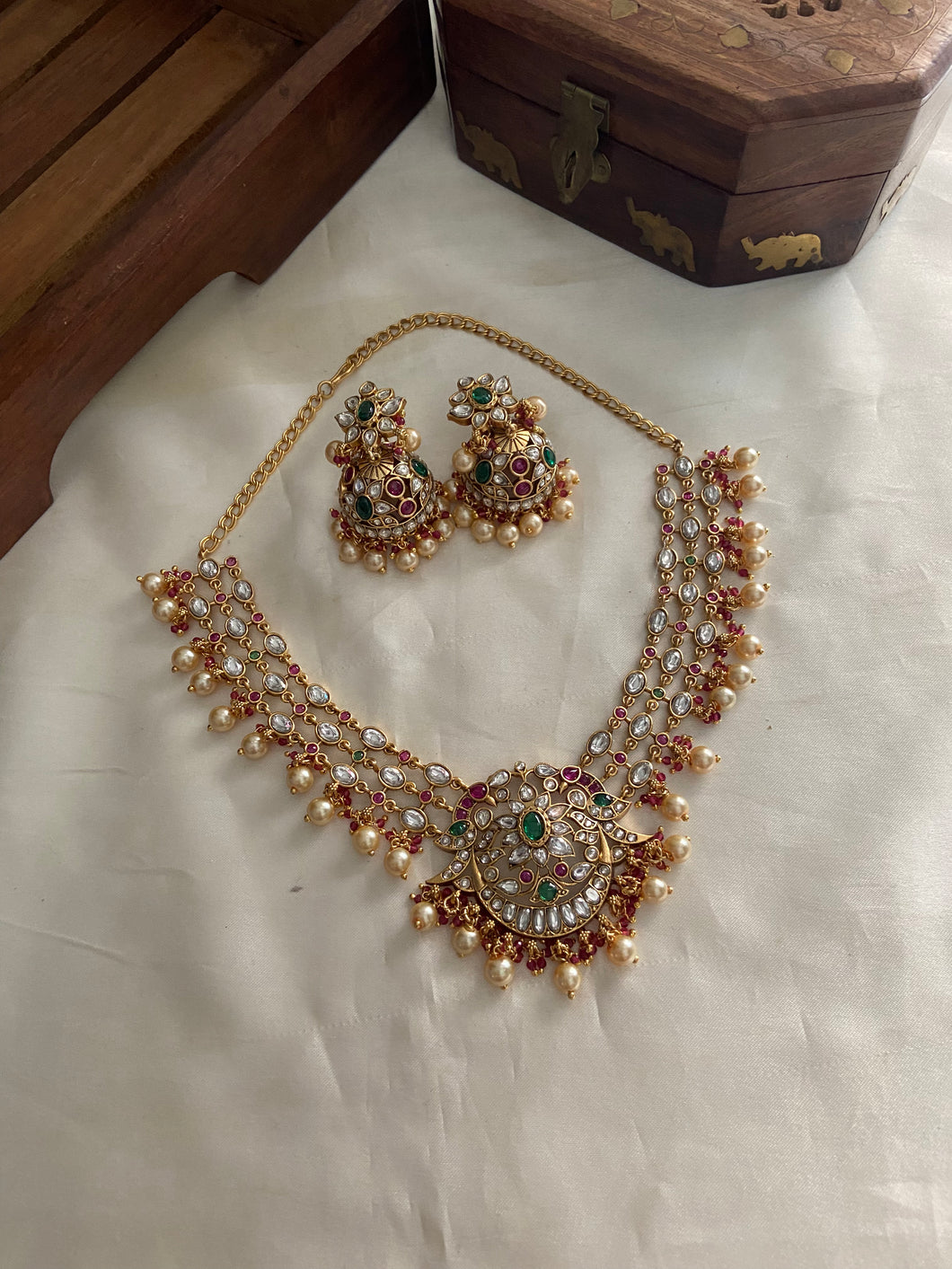 Three layer kundan pearls necklace NC870