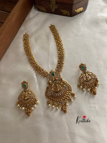 Antique finish Emerald CZ Lakshmi Devi necklace NC822