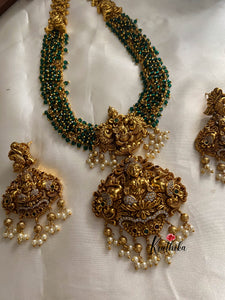 Green crystal beads Lakshmi Devi peacock haaram LH438