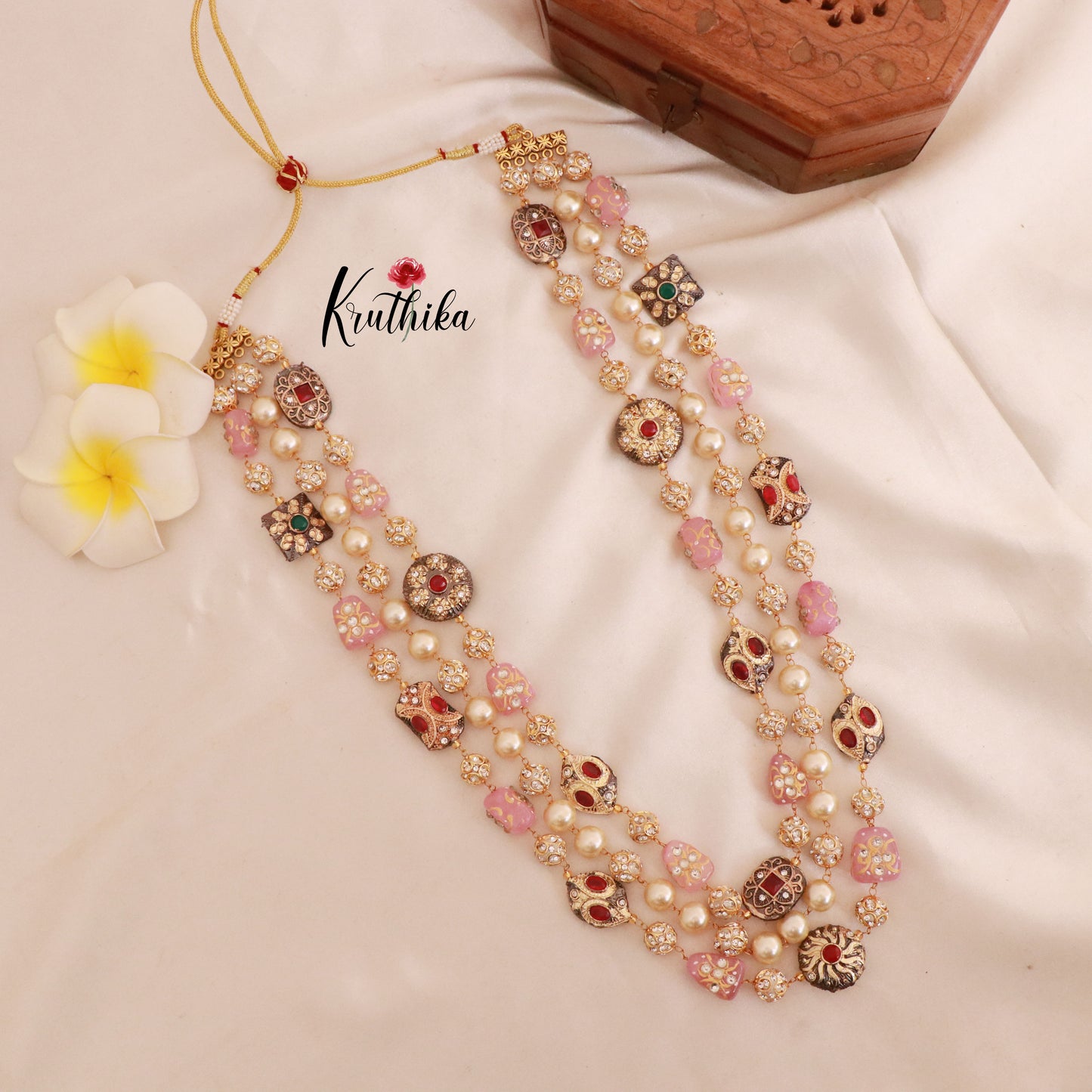 Beautiful Three Lines Beads Haaram LH626 (Available in two colors)- Pre order booking 10 days