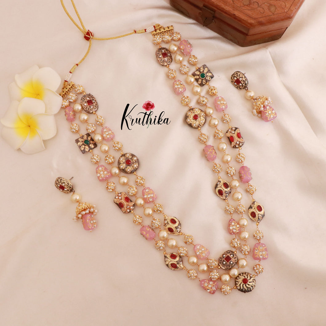 Beautiful Three Lines Beads Haaram LH626 (Available in two colors)- Pre order booking 10 days