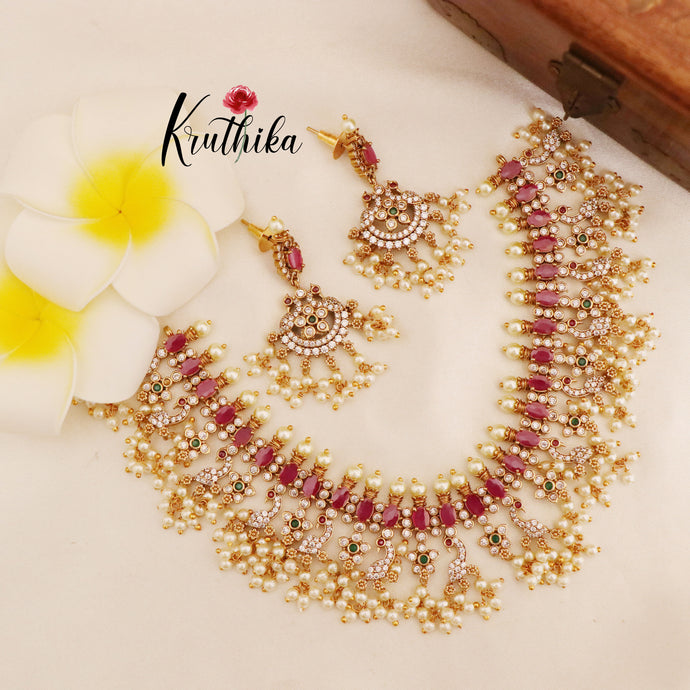 Beautiful AD Ruby guttapoosalu necklace NC1762