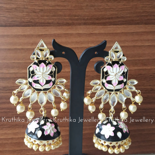Big Kundan pearl drops jhumkas E59