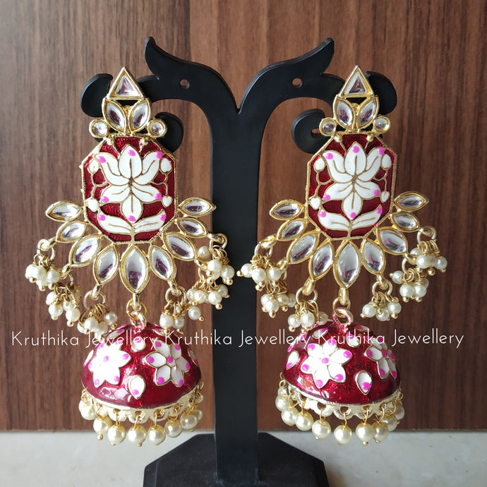 Big Kundan pearl drops jhumkas