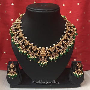 Lakshmi Devi Kemp necklace with green bead drops NC199