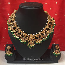 Lakshmi Devi Kemp necklace with green bead drops NC199