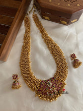 Cluster golden beads haaram with kemp pendant LH242