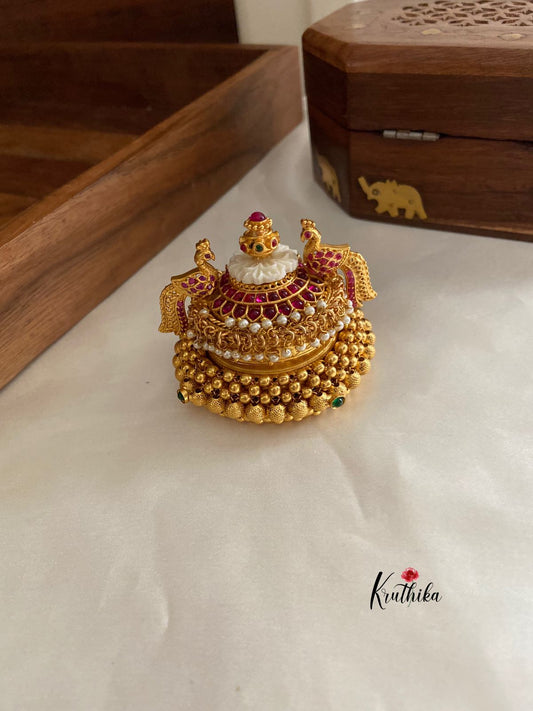 Golden beads peacock kumkuma bharini K1