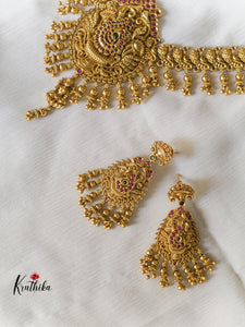 Premium antique polish peacock Lakshmi Devi necklace NC380