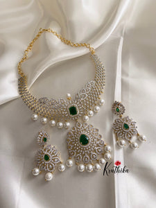 Gold finish CZ Emerald necklace NC477
